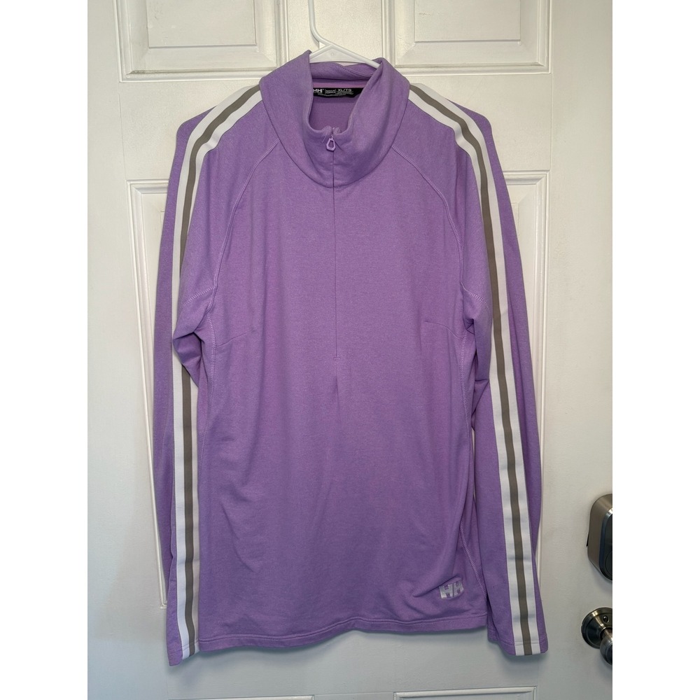 Helly Hansen Mock Neck 1/4 Zip Pullover Purple Track Stripe Athleisure Size XL